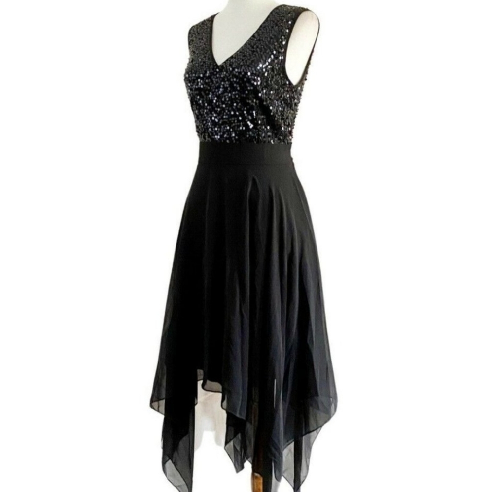 VENUS Black High-Low Cocktail Dress with V-Neck